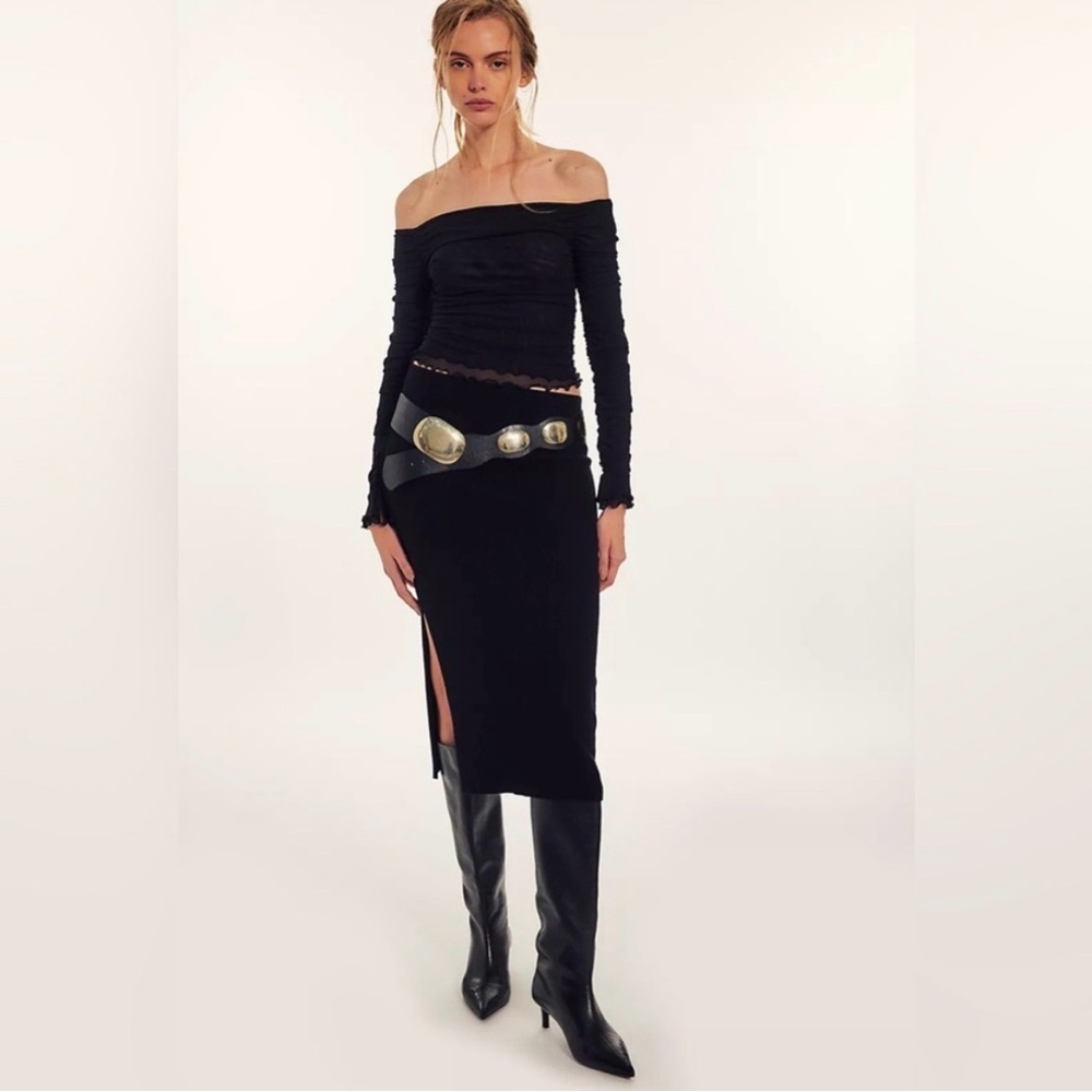 Free People Golden Hour Midi Skirt Black - Picture 1 of 12